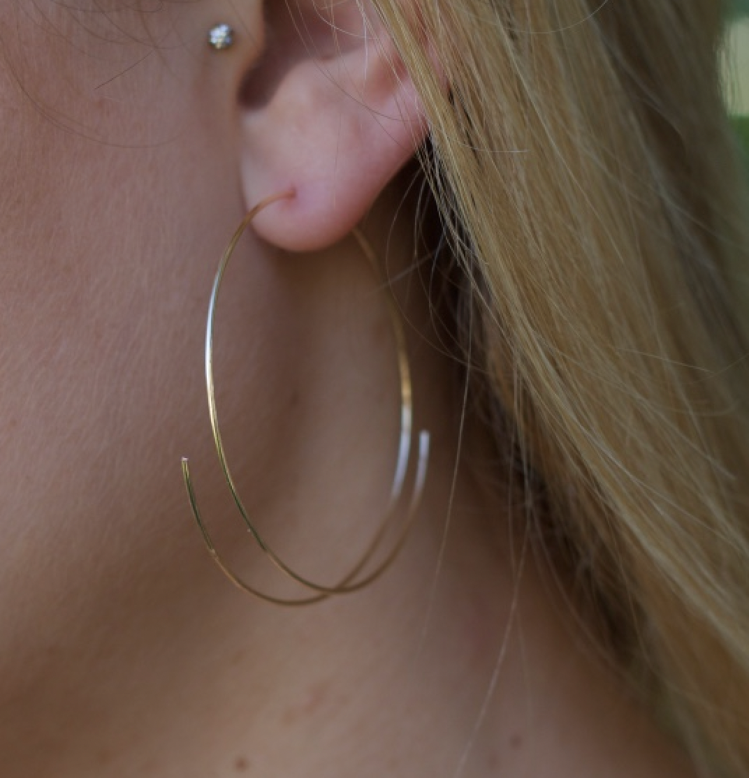 L.A.Osborn Detailed View 2" Side Angle of Threader Hoop, on model ear front view detailed .