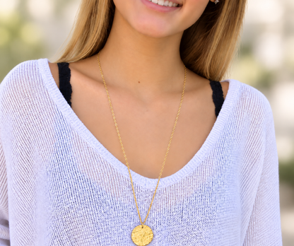 Long Hammered Disc Necklace