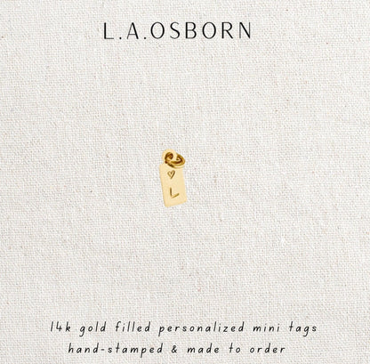 Mini Tag Initial Charm with Heart in 14k Gold Filled