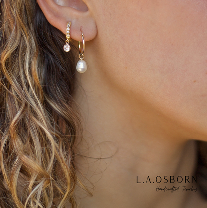 Drop Pearl Hoop Earrings