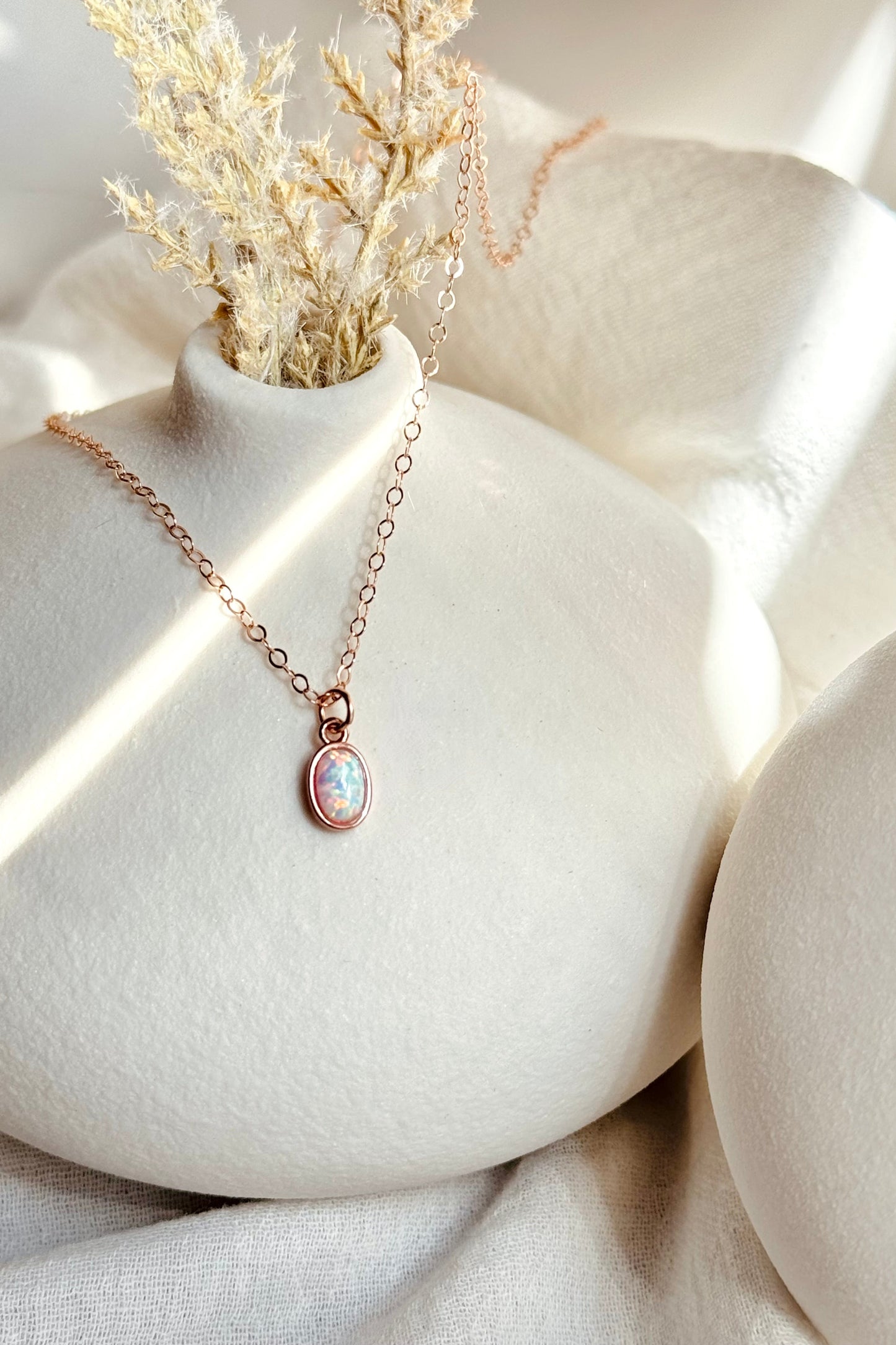 Tiny Oval Opal Necklace