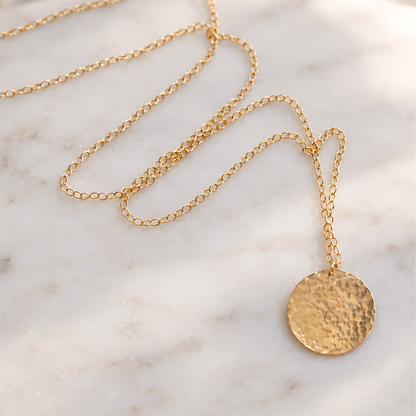Long Hammered Disc Necklace