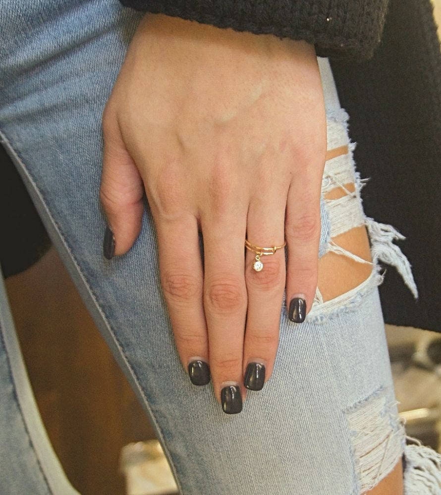 CZ Tiny Charm Ring Hand on Knee vintage photo gold adjustable ring dangle cz 4mm 14k gold filled adjustable ring