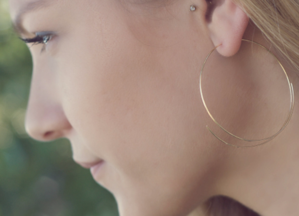 Threader Hoop Earrings - laosborn 14k Gold Filled View Close Up