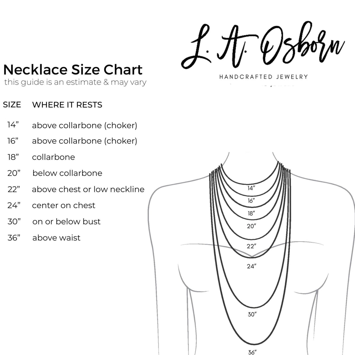Tiny Oval Opal Necklace Necklace Chart with sizes