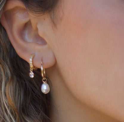 Drop Pearl Hoop Earrings