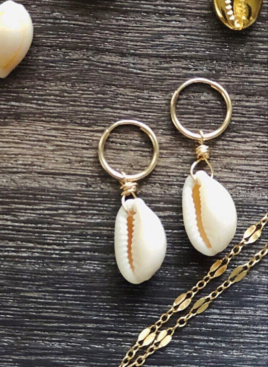 Cowrie Shell Hoop Earrings